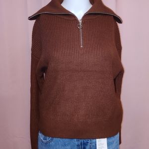 NWT-Ribbed Half Zip Sweater